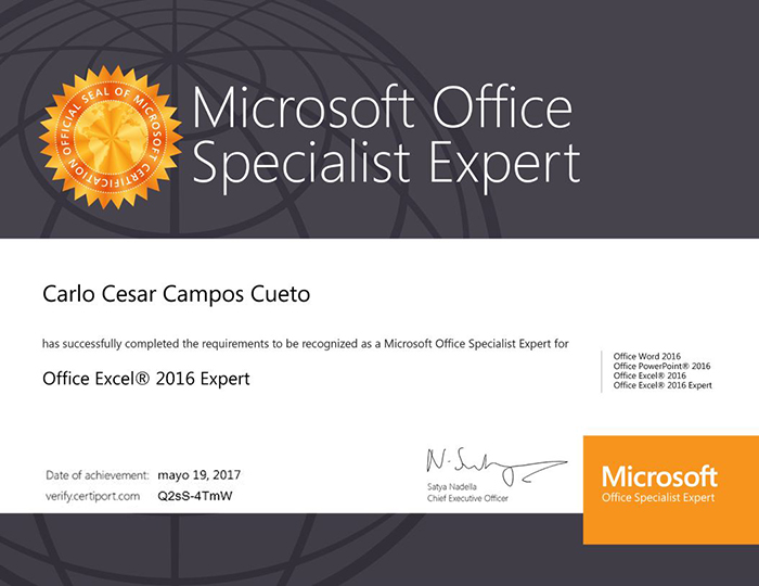 Certificado Internacional de Excel Expert